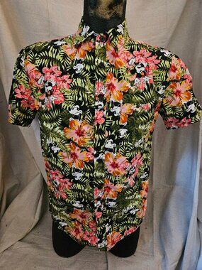 Men's Disney Mickey Mouse Hawaiian Hibiscus Shirt Size Small MINT